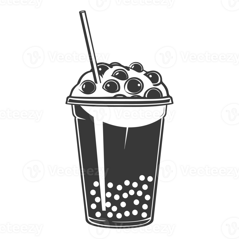 AI generated Silhouette Bubble tea drink black color only png