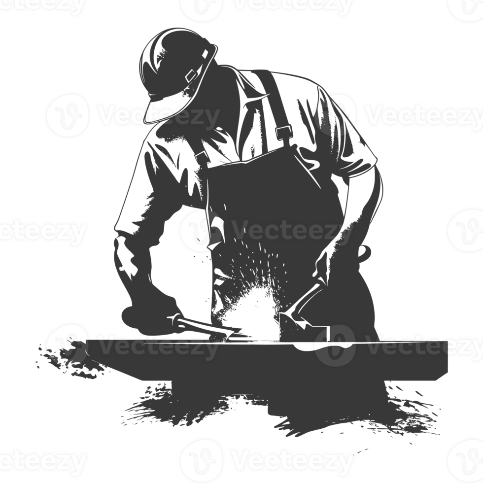 AI generated Silhouette blacksmith in action black color only full body png