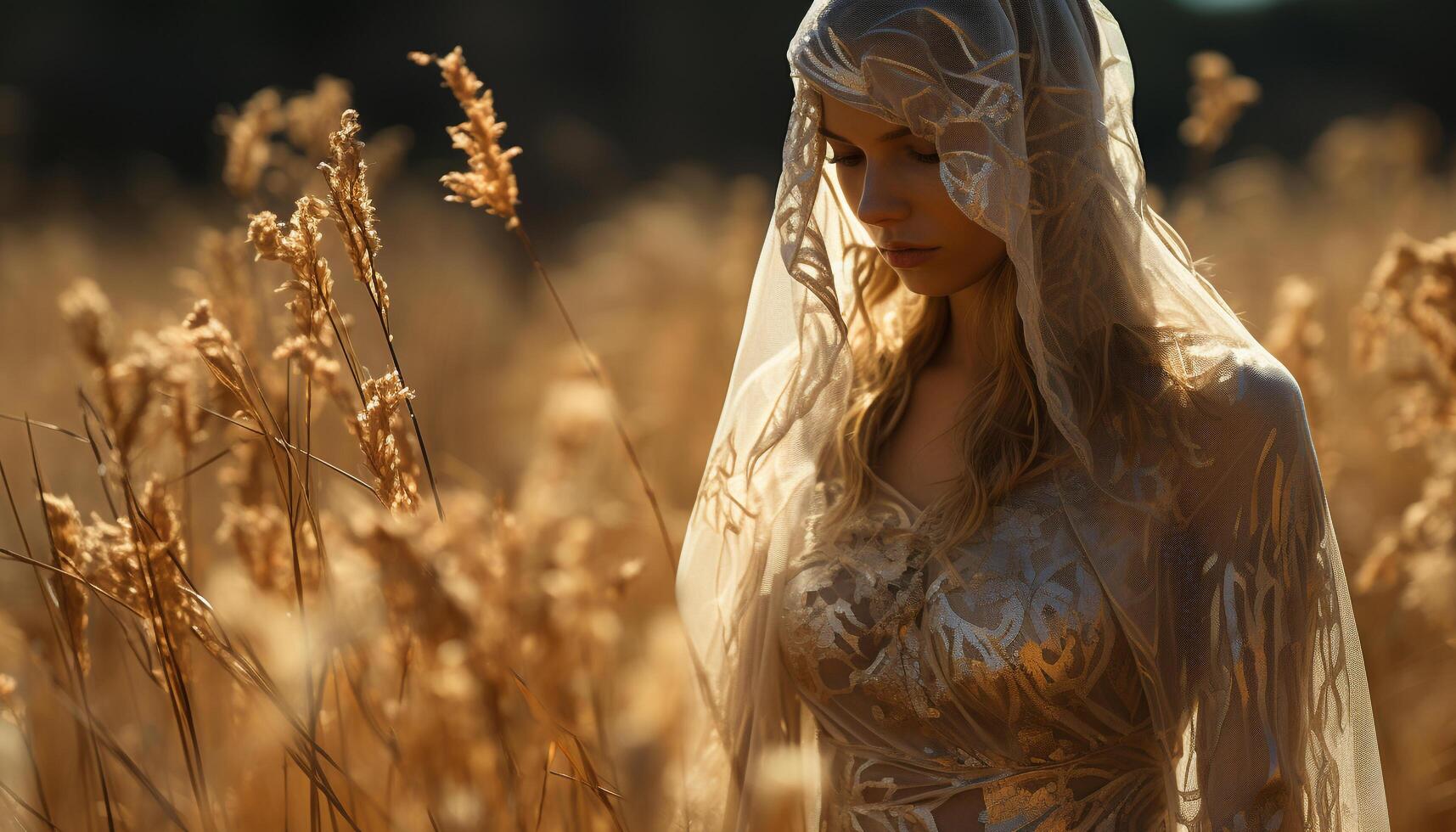 AI generated Young woman enjoys the beauty of nature in a meadow generated by AI photo