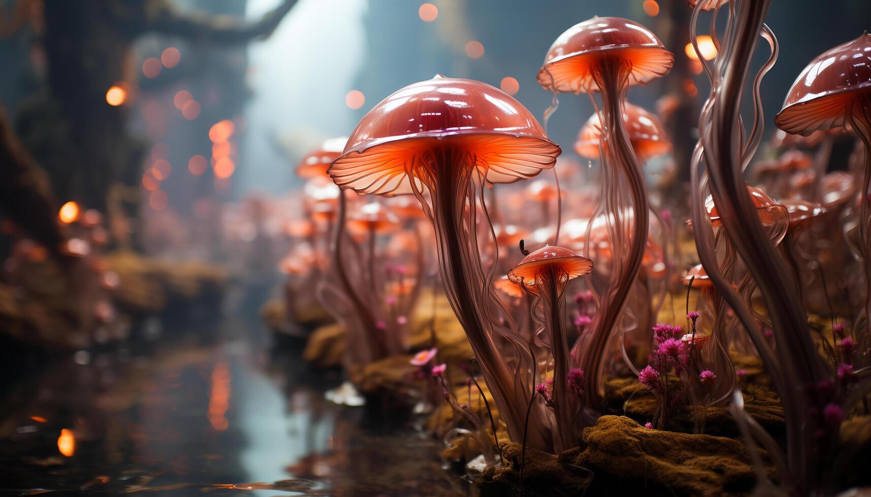 AI generated Freshness of autumn growth in uncultivated forest, close up of mushroom generated by AI photo