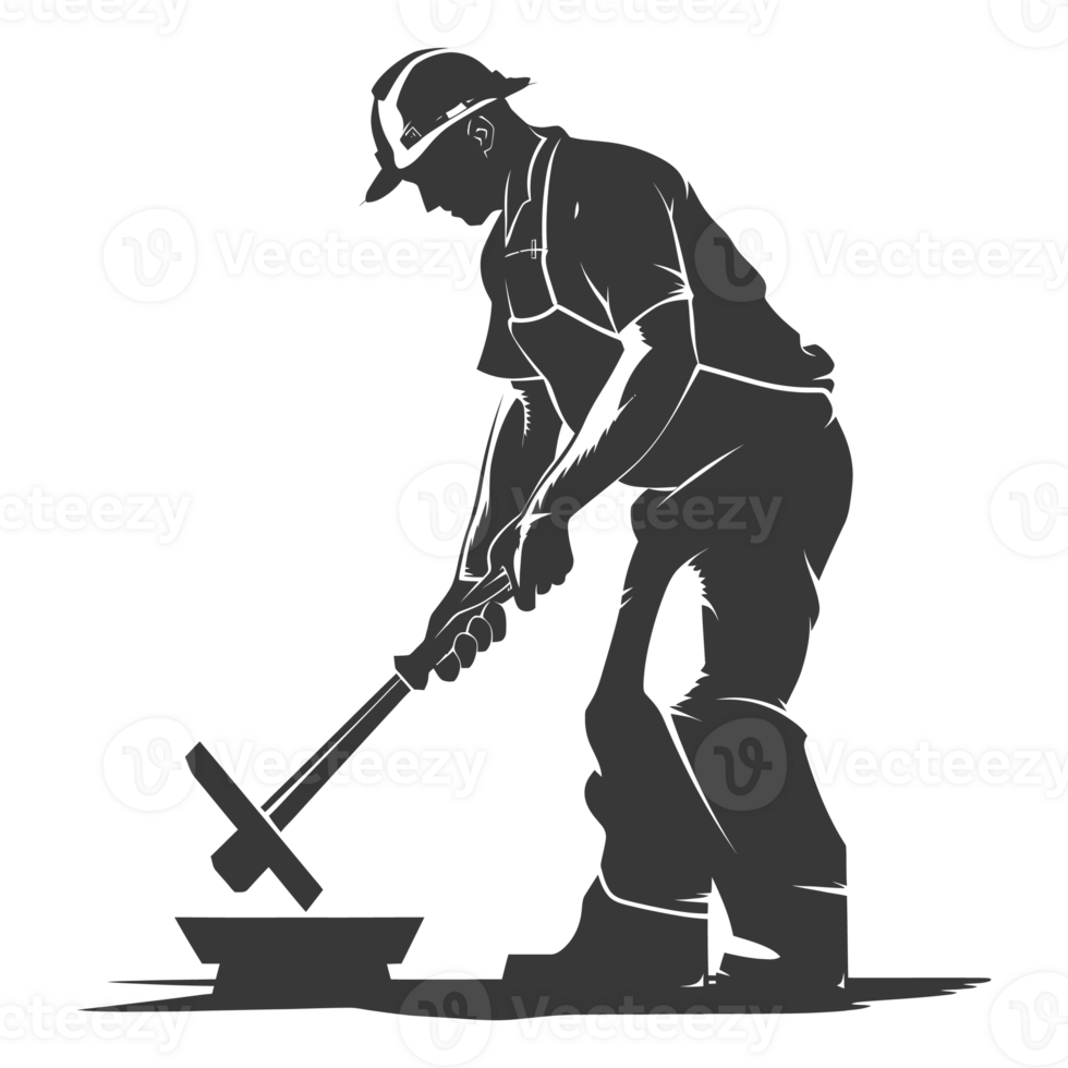 AI generated Silhouette blacksmith in action black color only full body png
