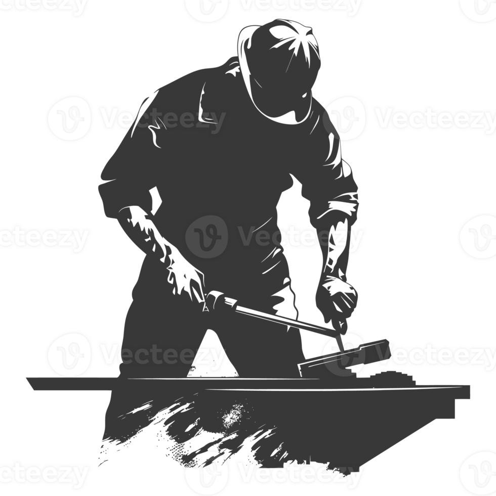 AI generated Silhouette blacksmith in action black color only full body png