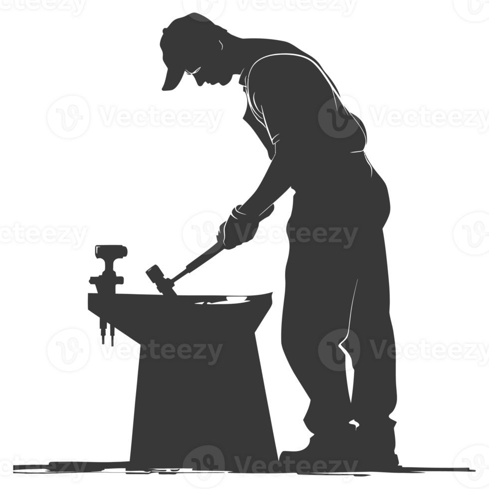 AI generated Silhouette blacksmith in action black color only full body png