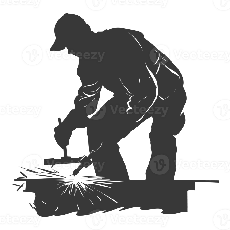 AI generated Silhouette blacksmith in action black color only full body png