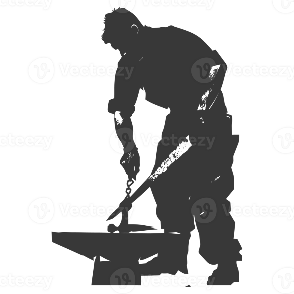 AI generated Silhouette blacksmith in action black color only full body png