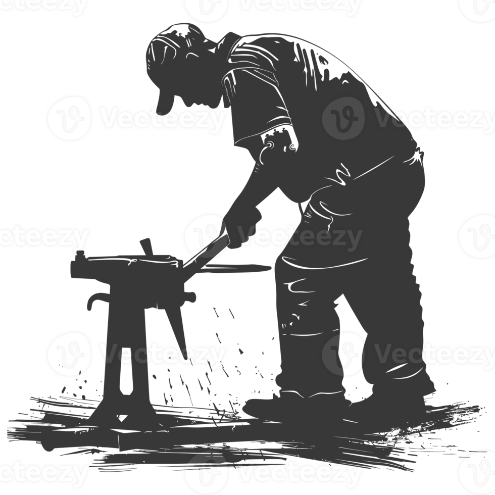 AI generated Silhouette blacksmith in action black color only full body png