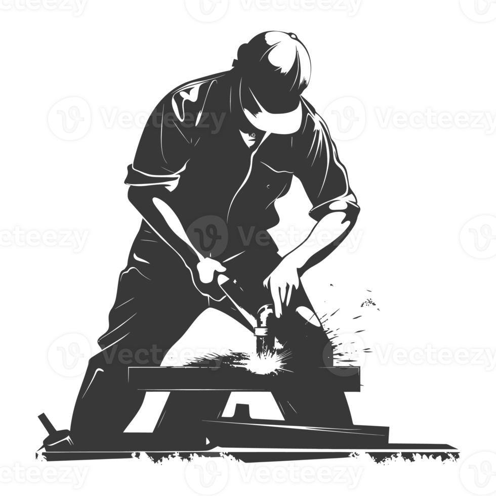 AI generated Silhouette blacksmith in action black color only full body png