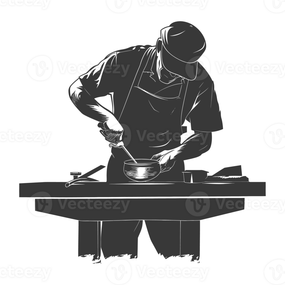 AI generated Silhouette blacksmith in action black color only full body png
