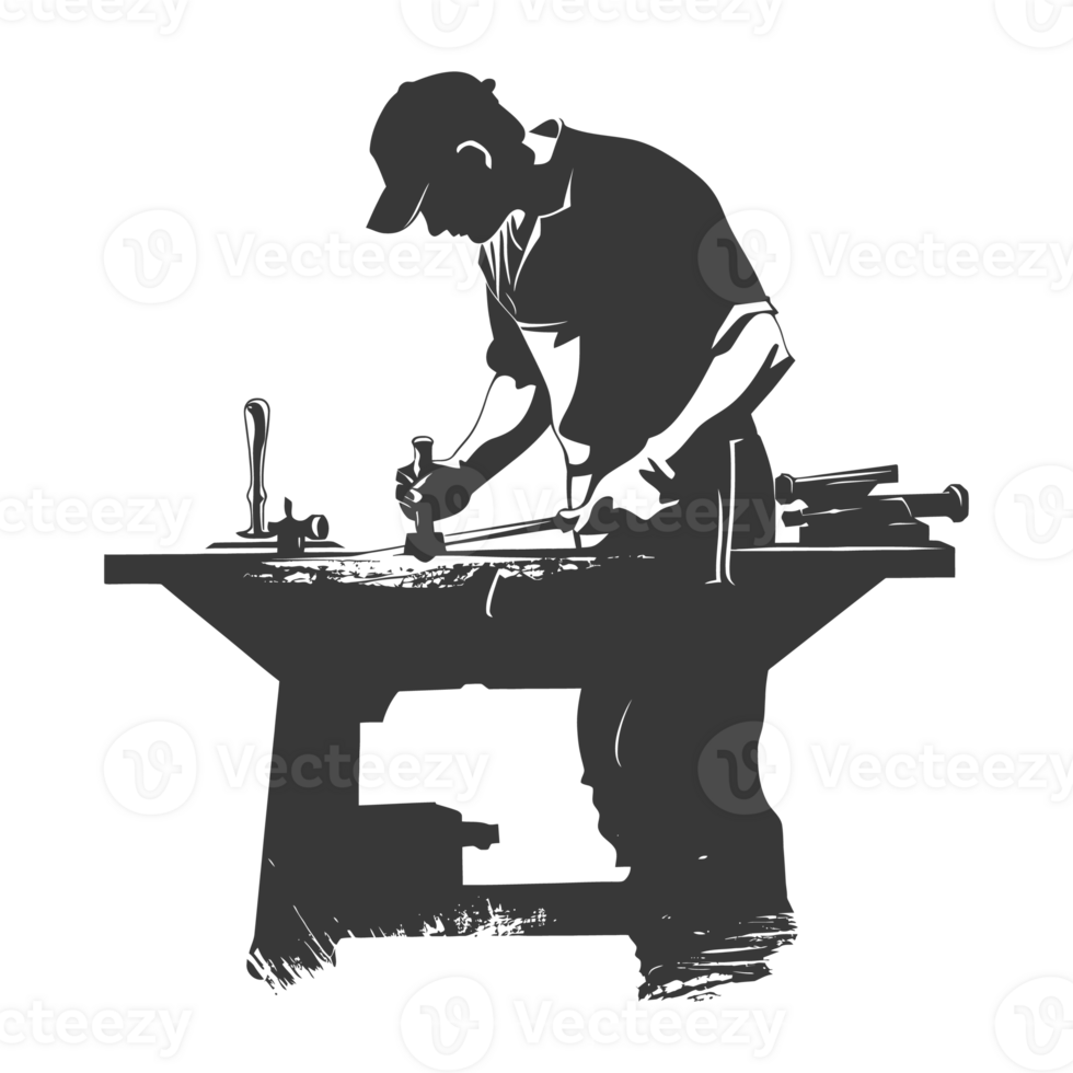 AI generated Silhouette blacksmith in action black color only full body png