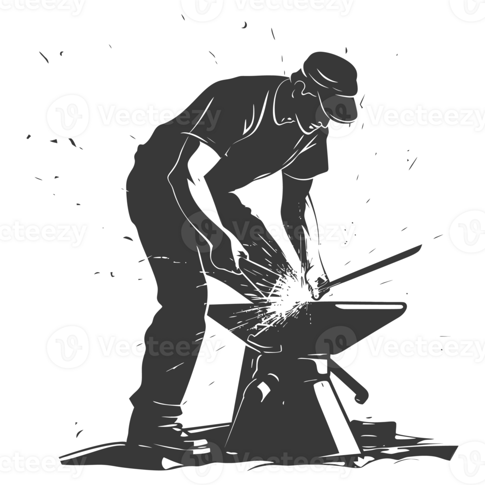 AI generated Silhouette blacksmith in action black color only full body png