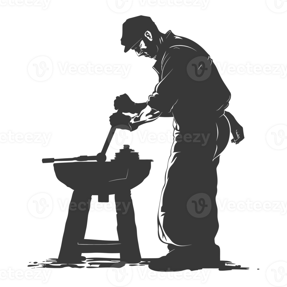 AI generated Silhouette blacksmith in action black color only full body png