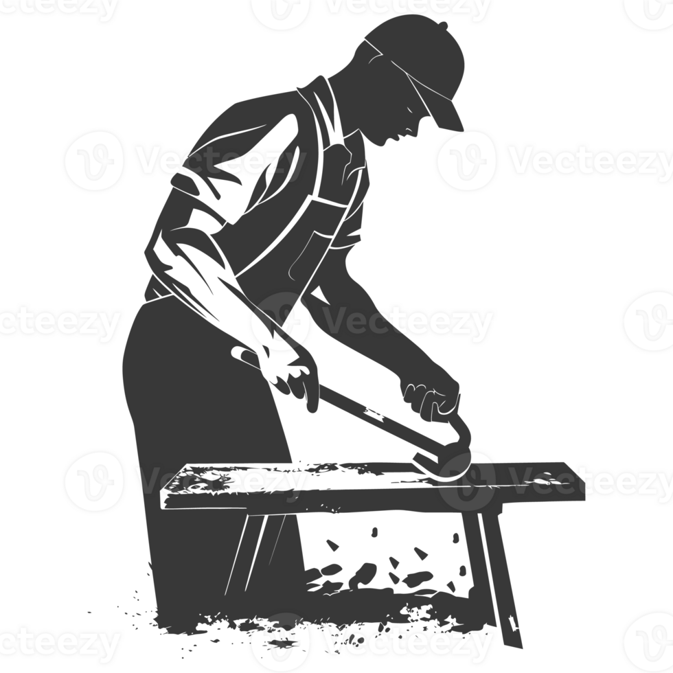 AI generated Silhouette blacksmith in action black color only full body png
