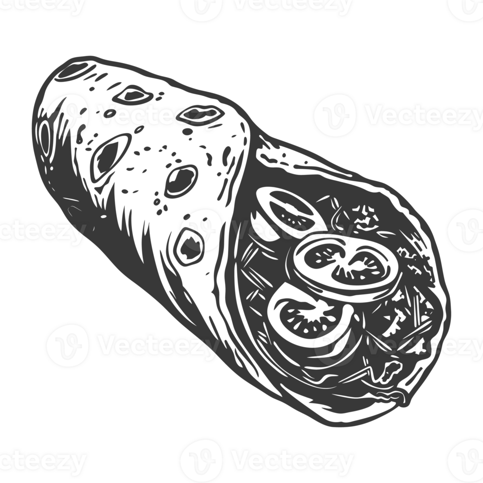 AI generated Silhouette Burrito food black color only png