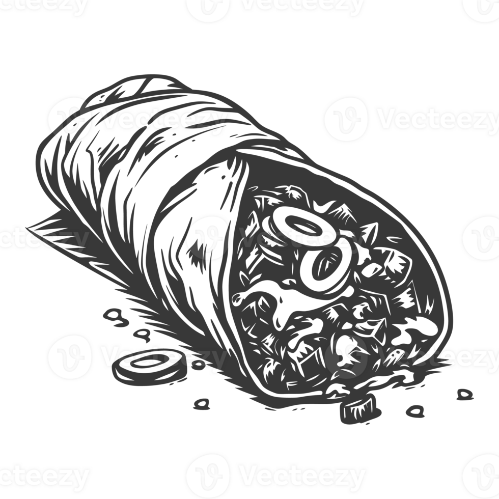AI generated Silhouette Burrito food black color only png