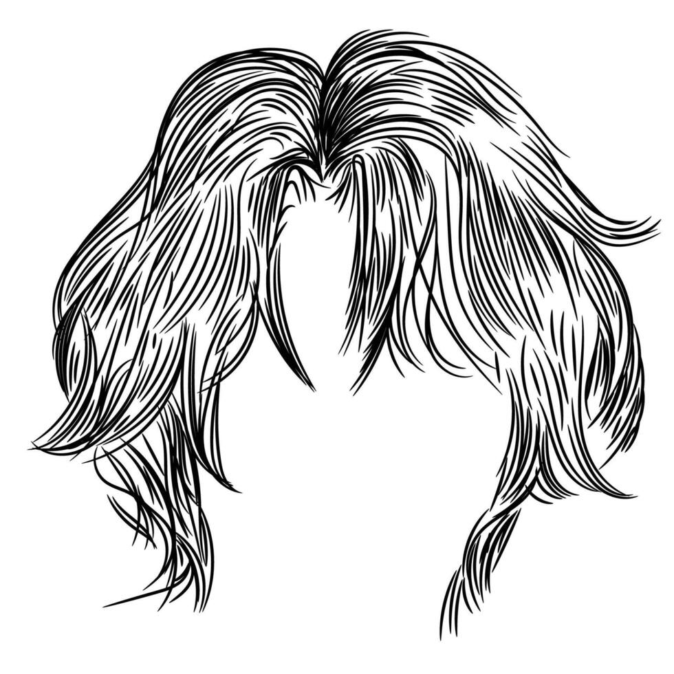 anime cartoon hairstyle with black outline vector illustration.