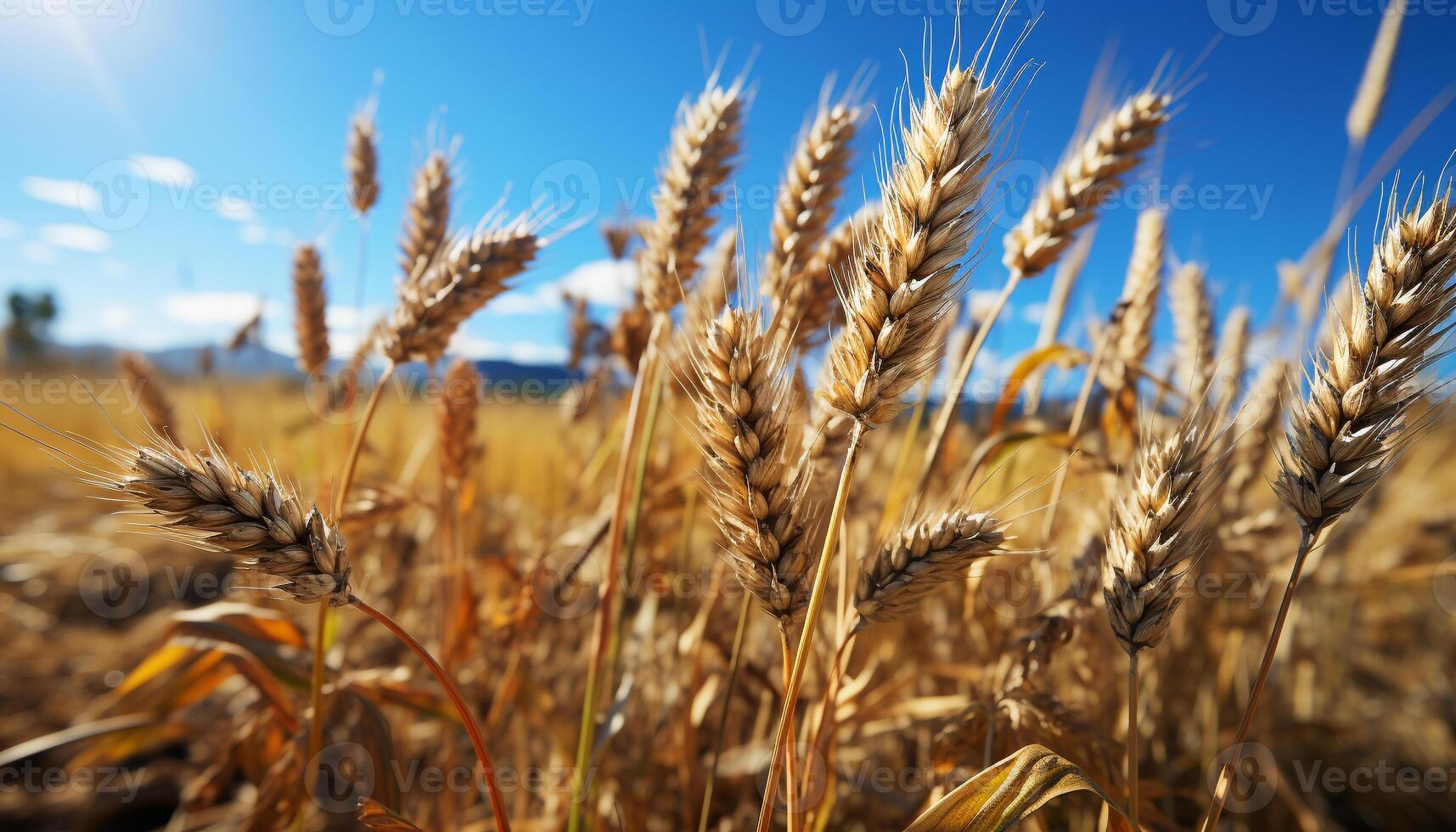 AI generated Rural farm landscape  yellow wheat meadows, ripe barley, golden harvest generated by AI photo