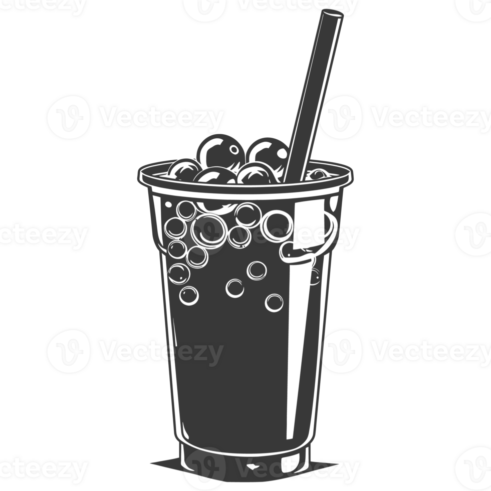 AI generated Silhouette Bubble tea drink black color only png