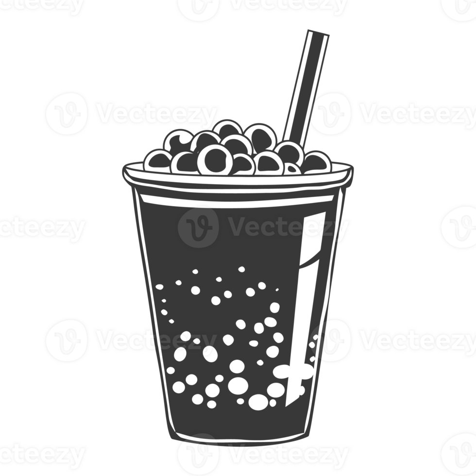 AI generated Silhouette Bubble tea drink black color only png