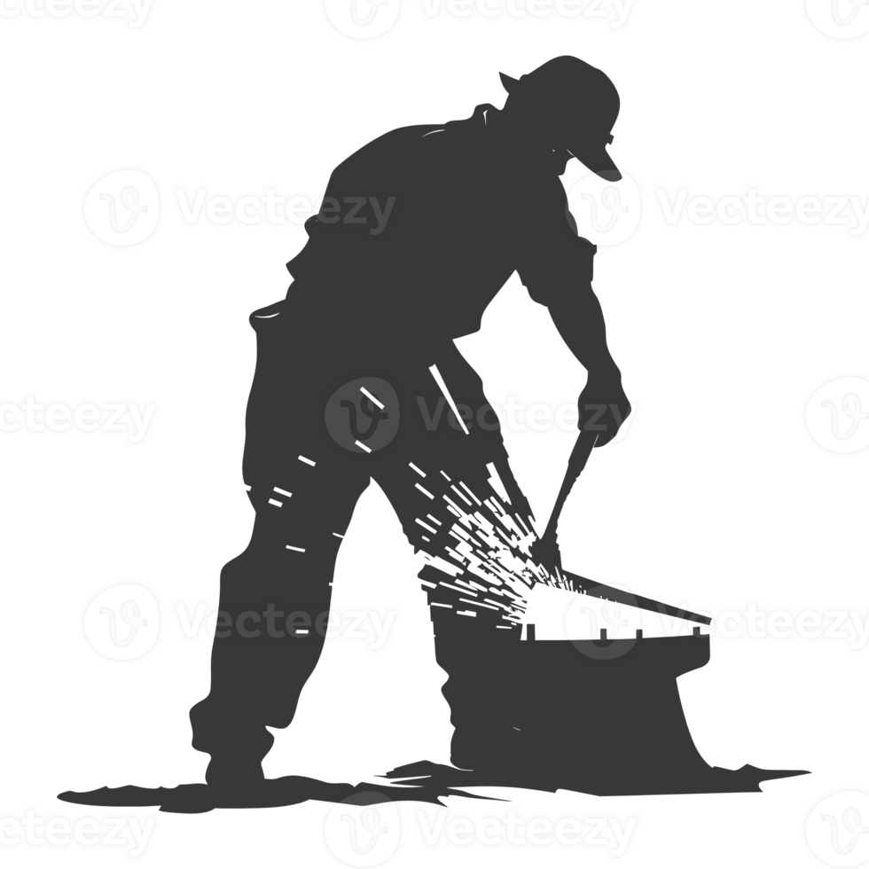 AI generated Silhouette blacksmith in action black color only full body png