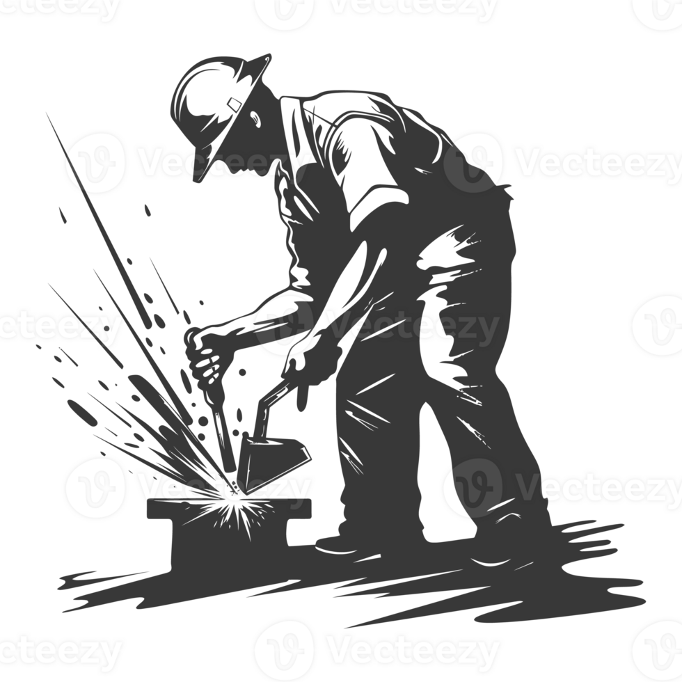 AI generated Silhouette blacksmith in action black color only full body png
