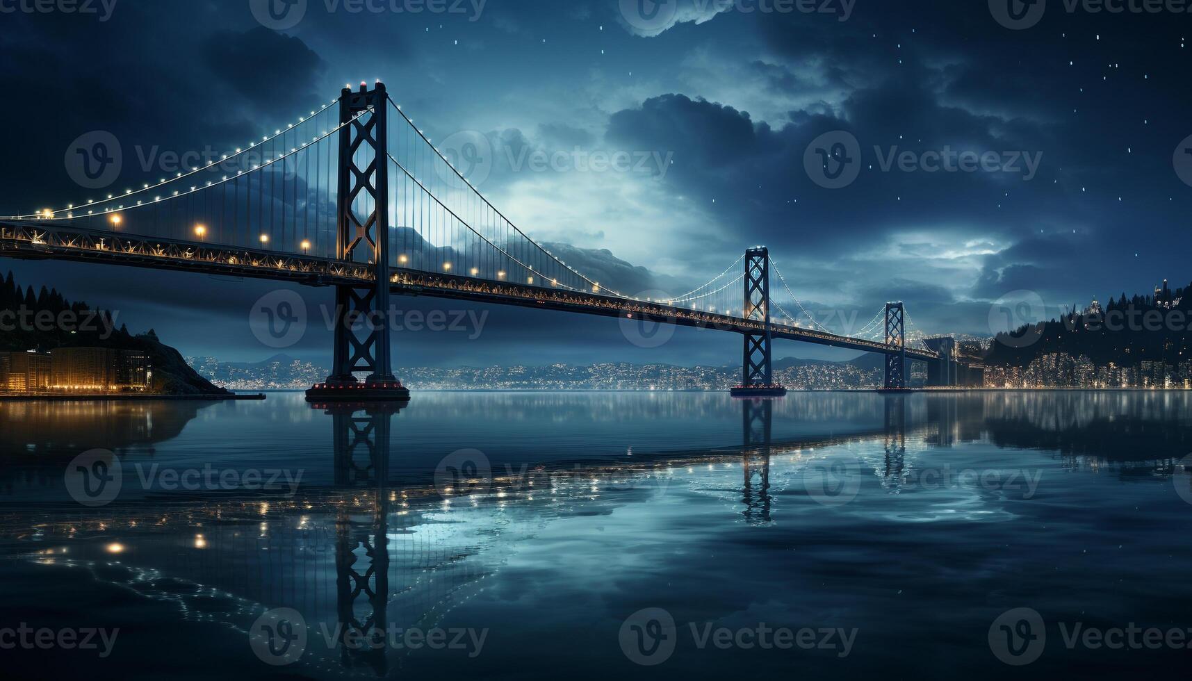 AI generated Famous bridge reflects city skyline in tranquil blue twilight generated by AI photo