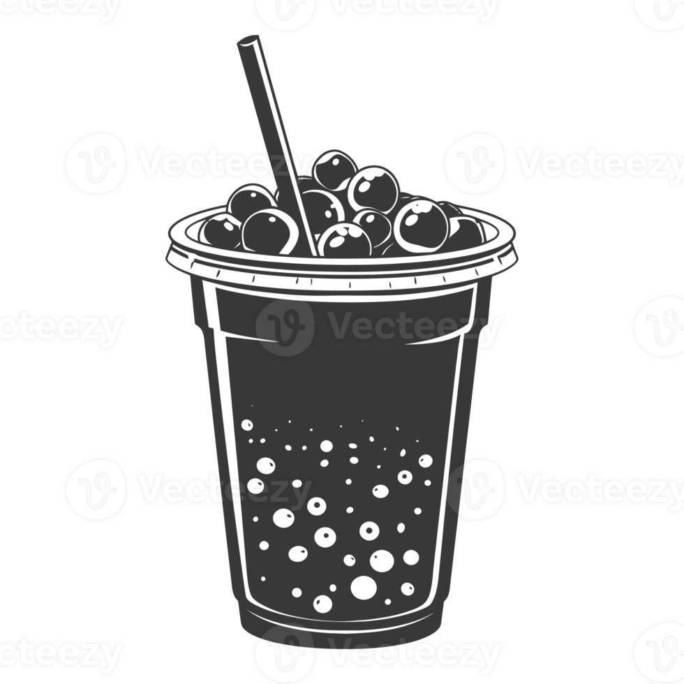 AI generated Silhouette Bubble tea drink black color only png