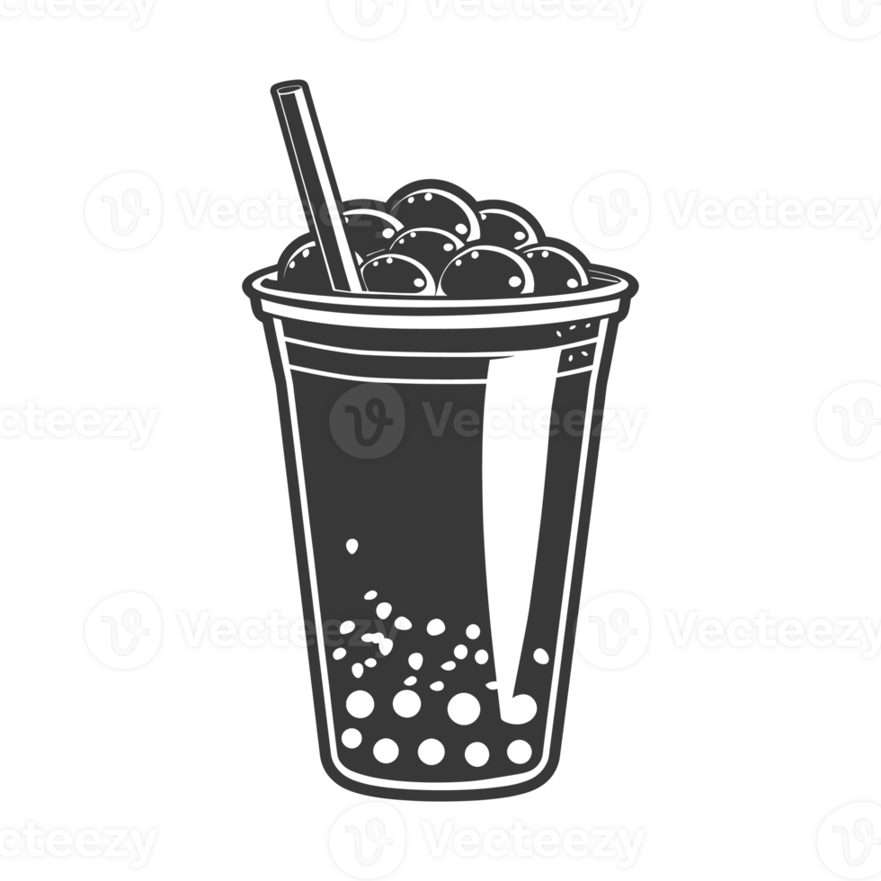 AI generated Silhouette Bubble tea drink black color only png