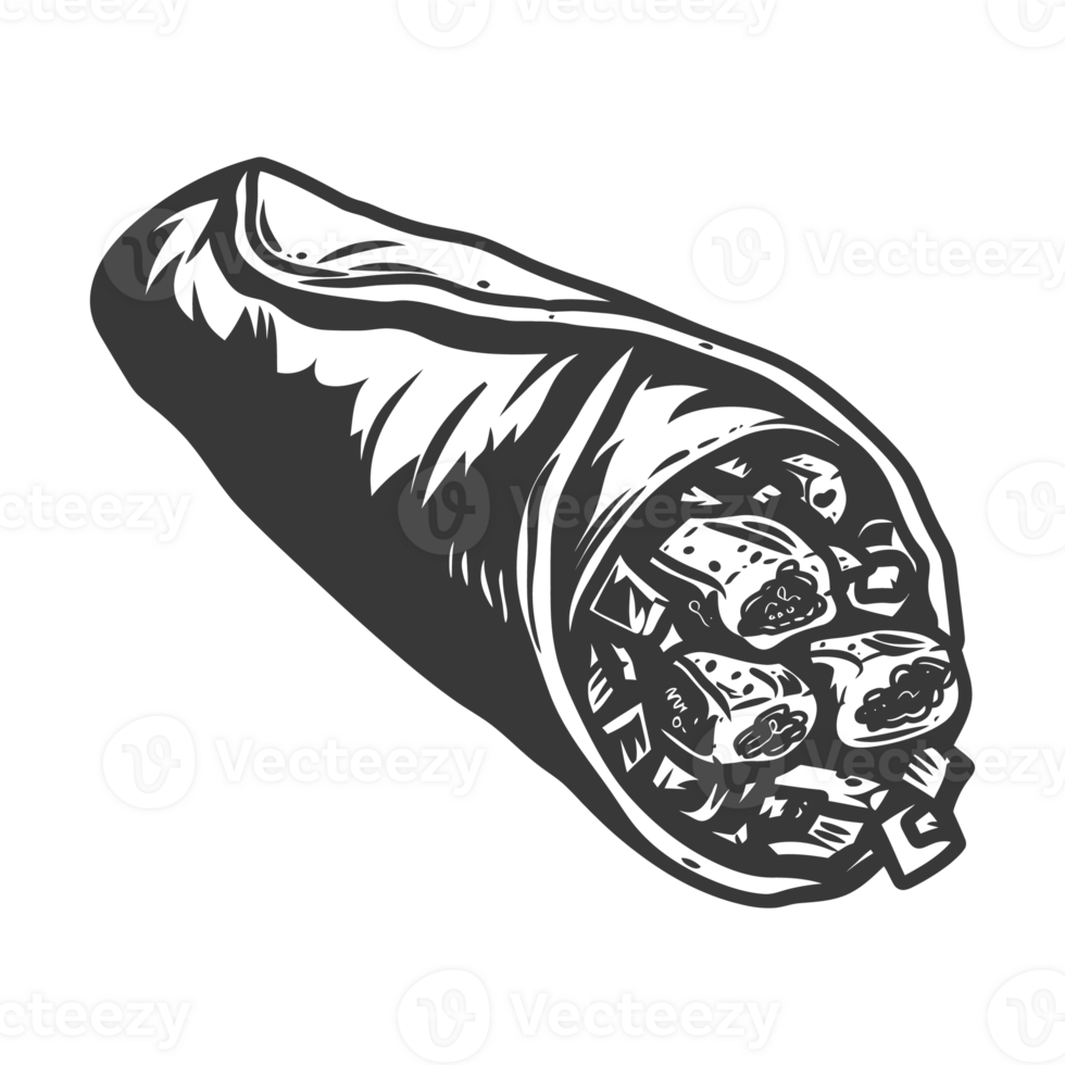 AI generated Silhouette Burrito food black color only png