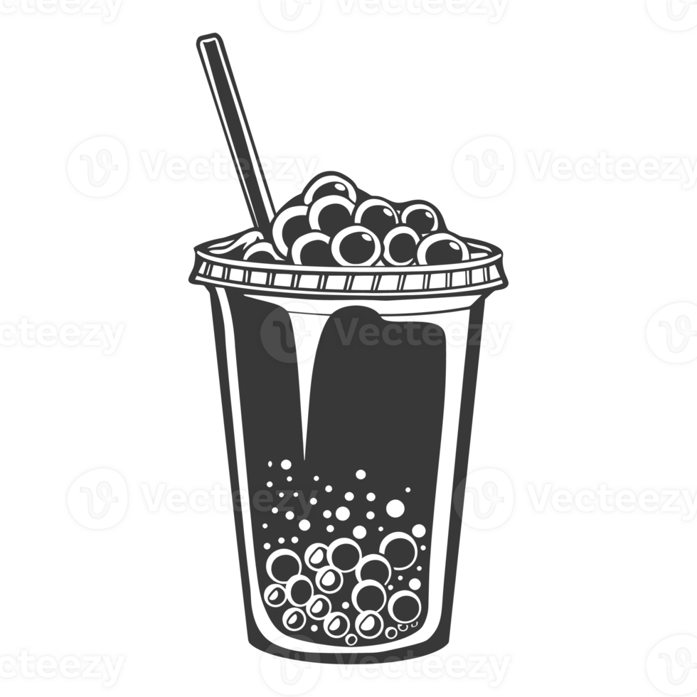 AI generated Silhouette Bubble tea drink black color only png