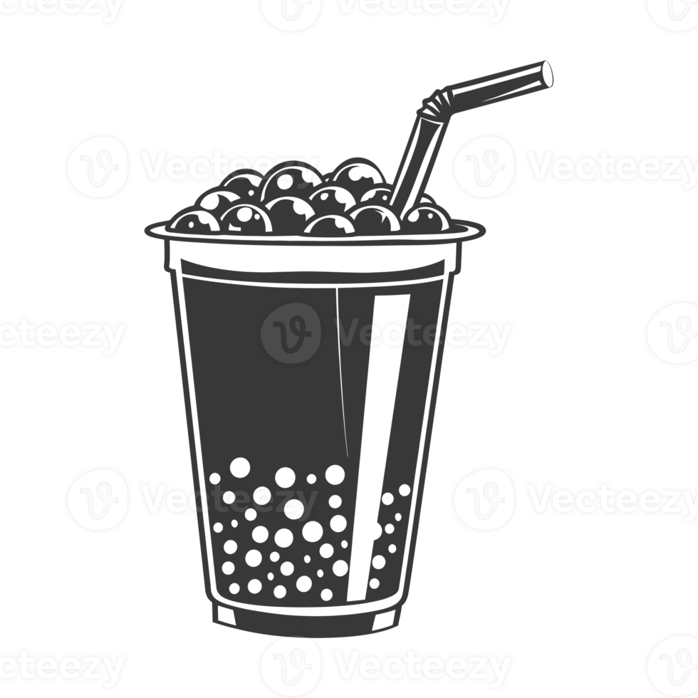 AI generated Silhouette Bubble tea drink black color only png