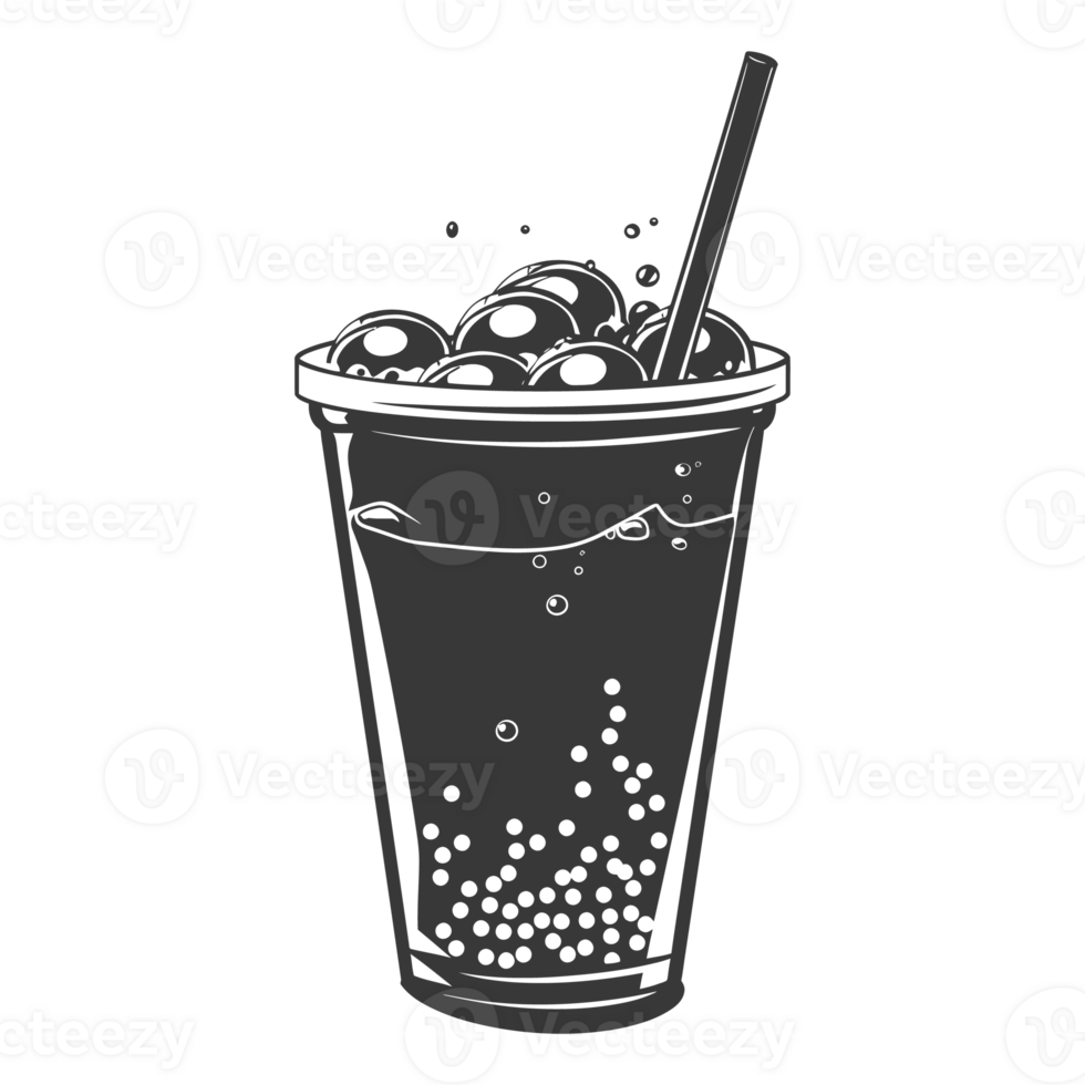AI generated Silhouette Bubble tea drink black color only png
