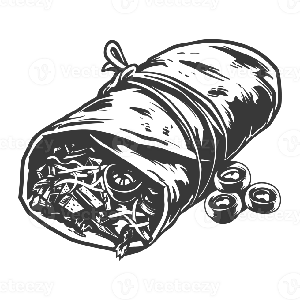 AI generated Silhouette Burrito food black color only png