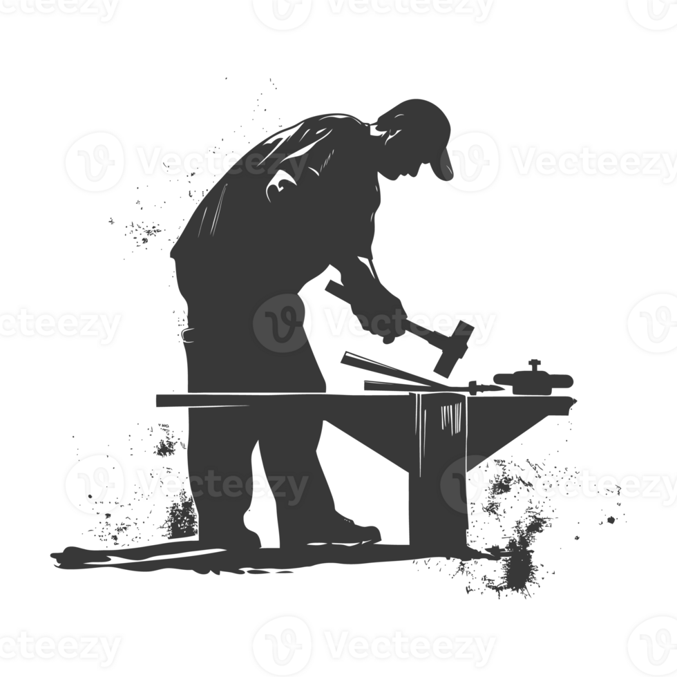 AI generated Silhouette blacksmith in action black color only full body png