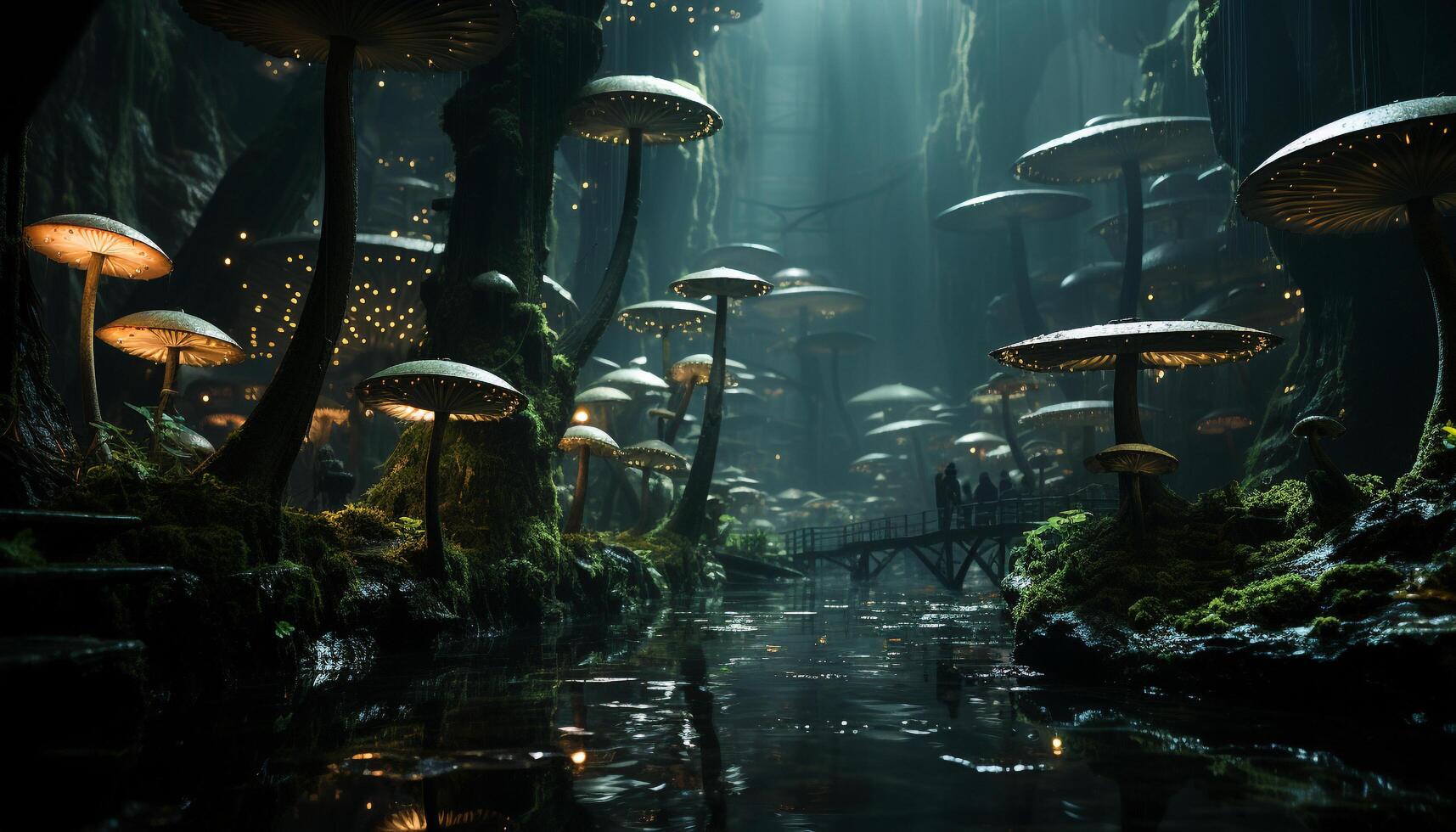 AI generated Mysterious underwater forest, dark night, nature abstract beauty generated by AI photo