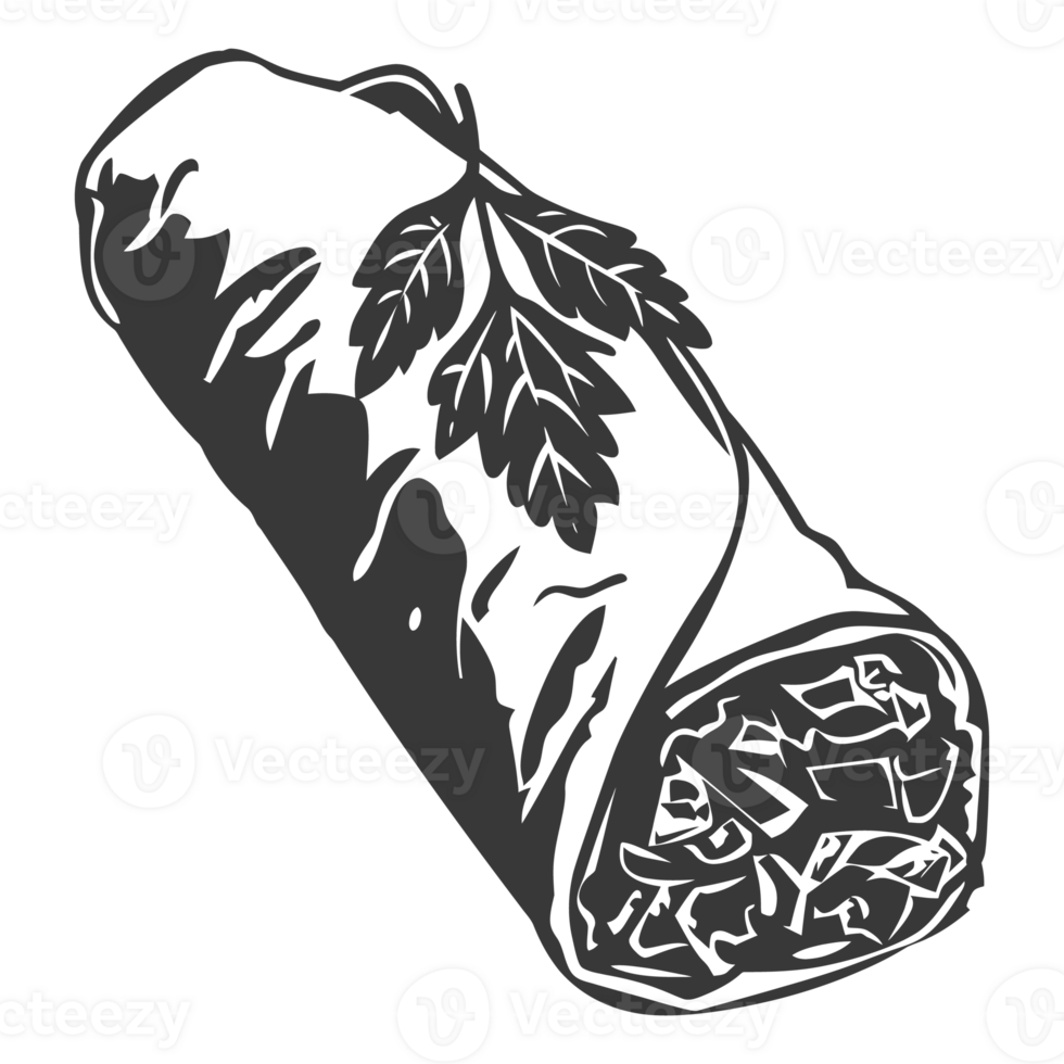 AI generated Silhouette Burrito food black color only png