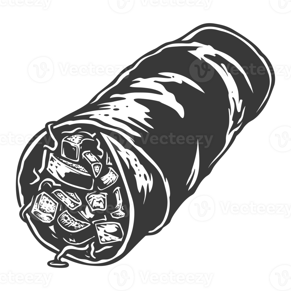 ai generiert Silhouette Burrito Essen schwarz Farbe nur png