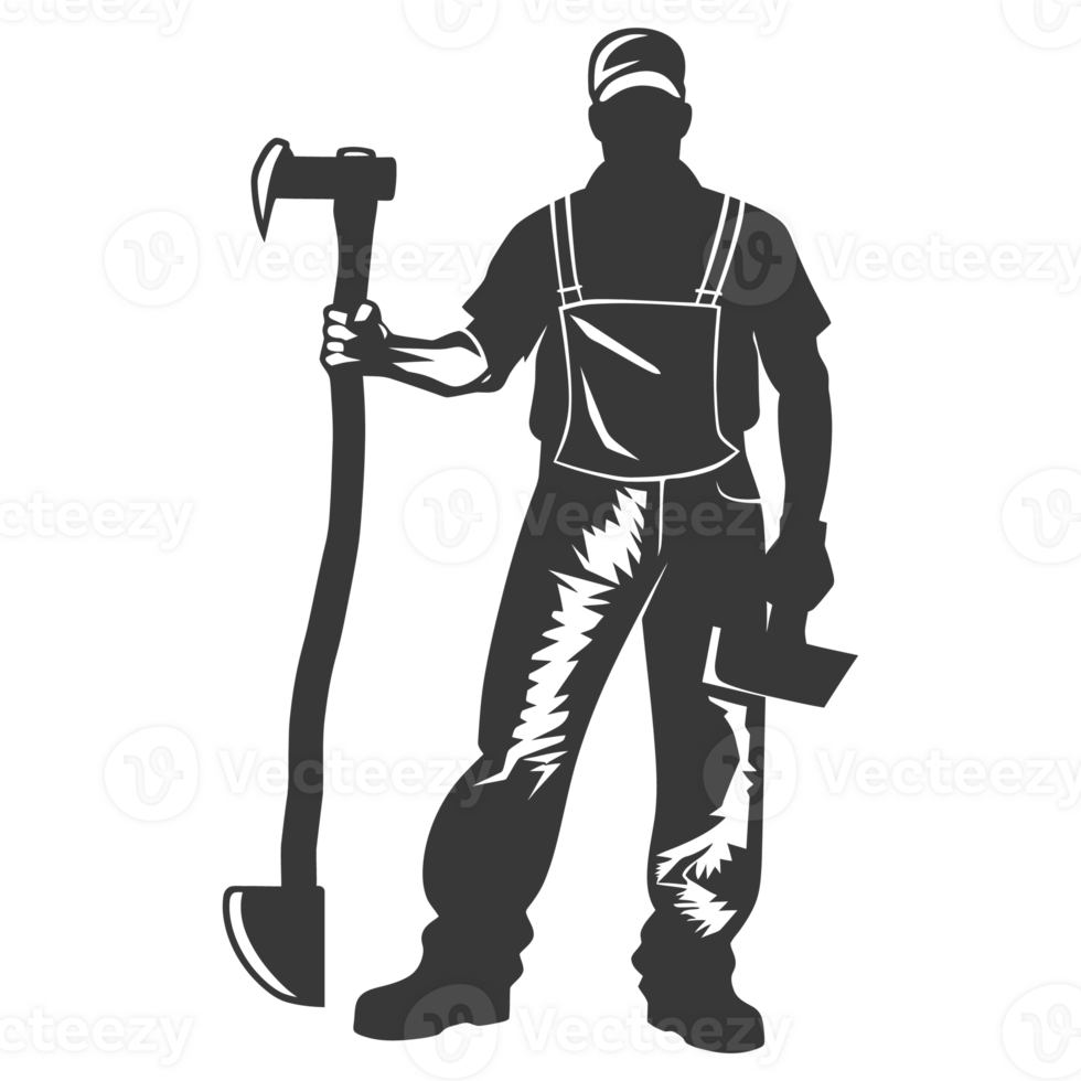AI generated Silhouette carpenter with ax black color only full body png