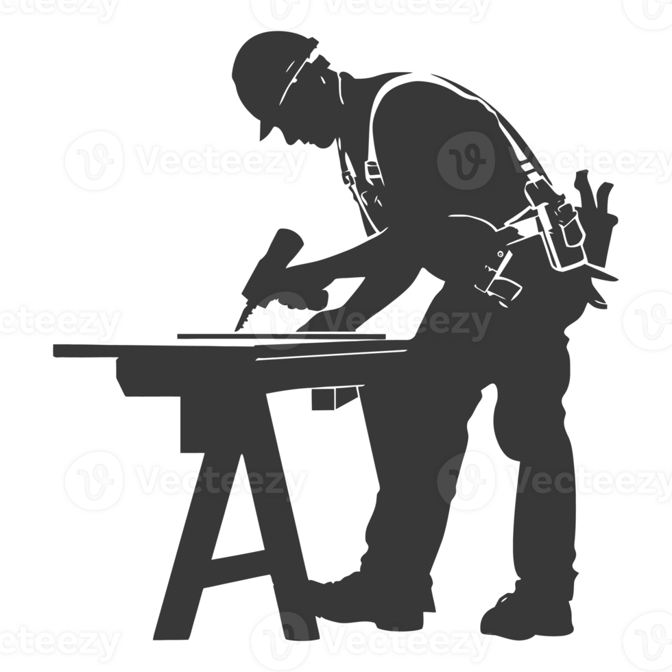 AI generated Silhouette carpenter in action black color only full body png