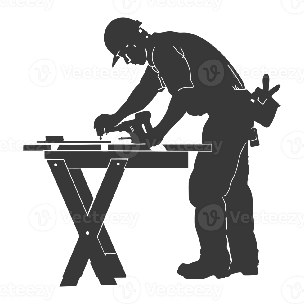 AI generated Silhouette carpenter in action black color only full body png