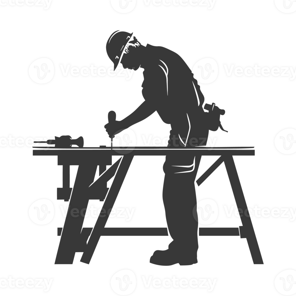AI generated Silhouette carpenter in action black color only full body png