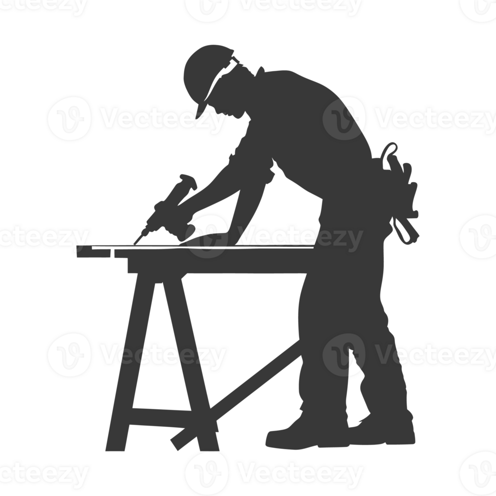 AI generated Silhouette carpenter in action black color only full body png