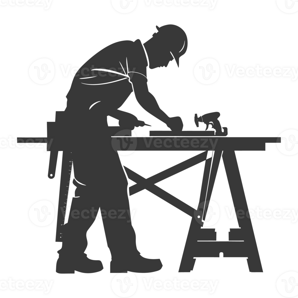 AI generated Silhouette carpenter in action black color only full body png