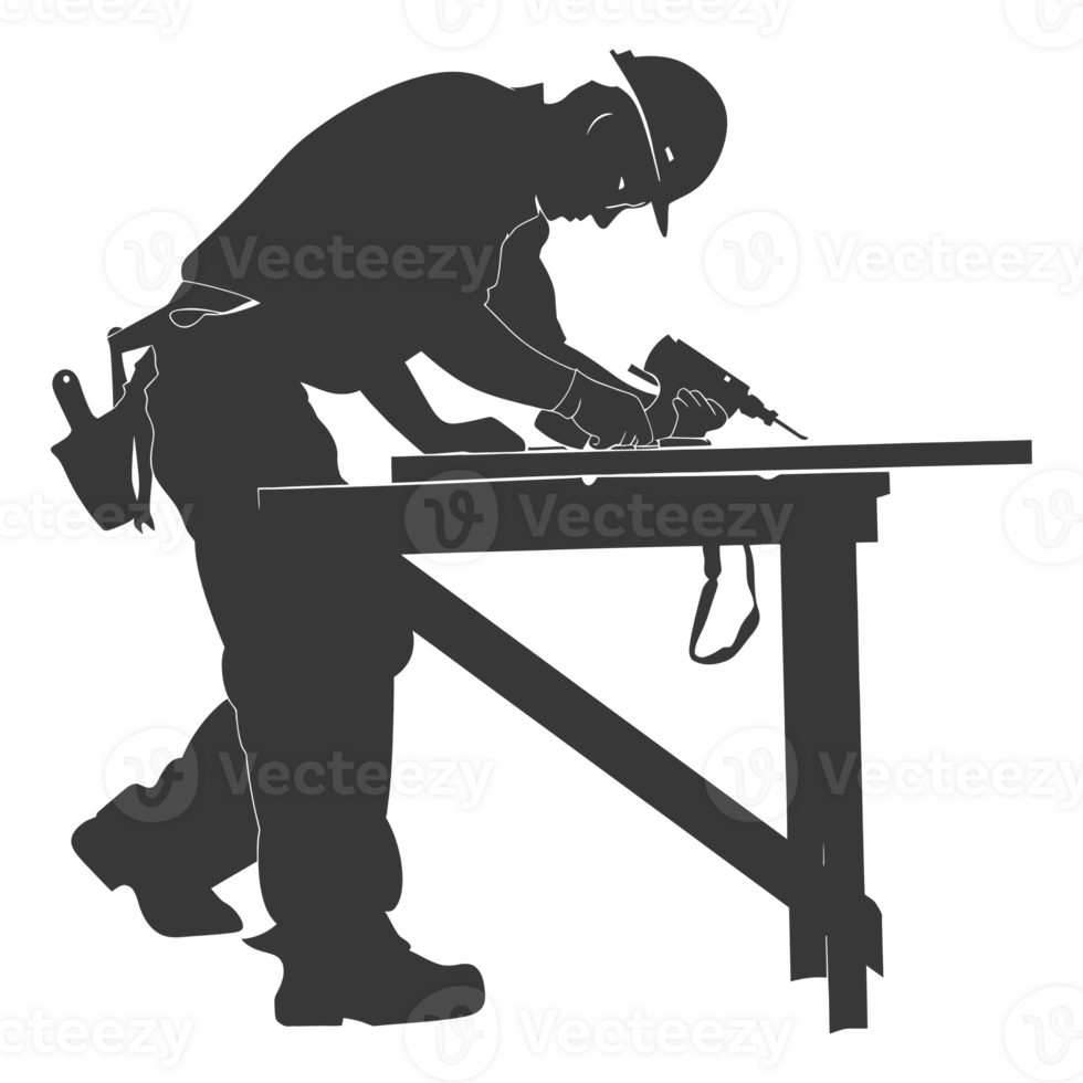 AI generated Silhouette carpenter in action black color only full body png