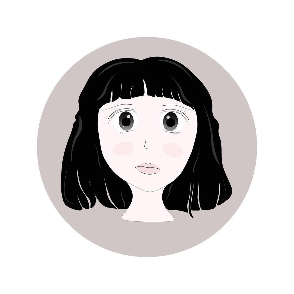 Cartoon girl with short hair and big anime eyes vector