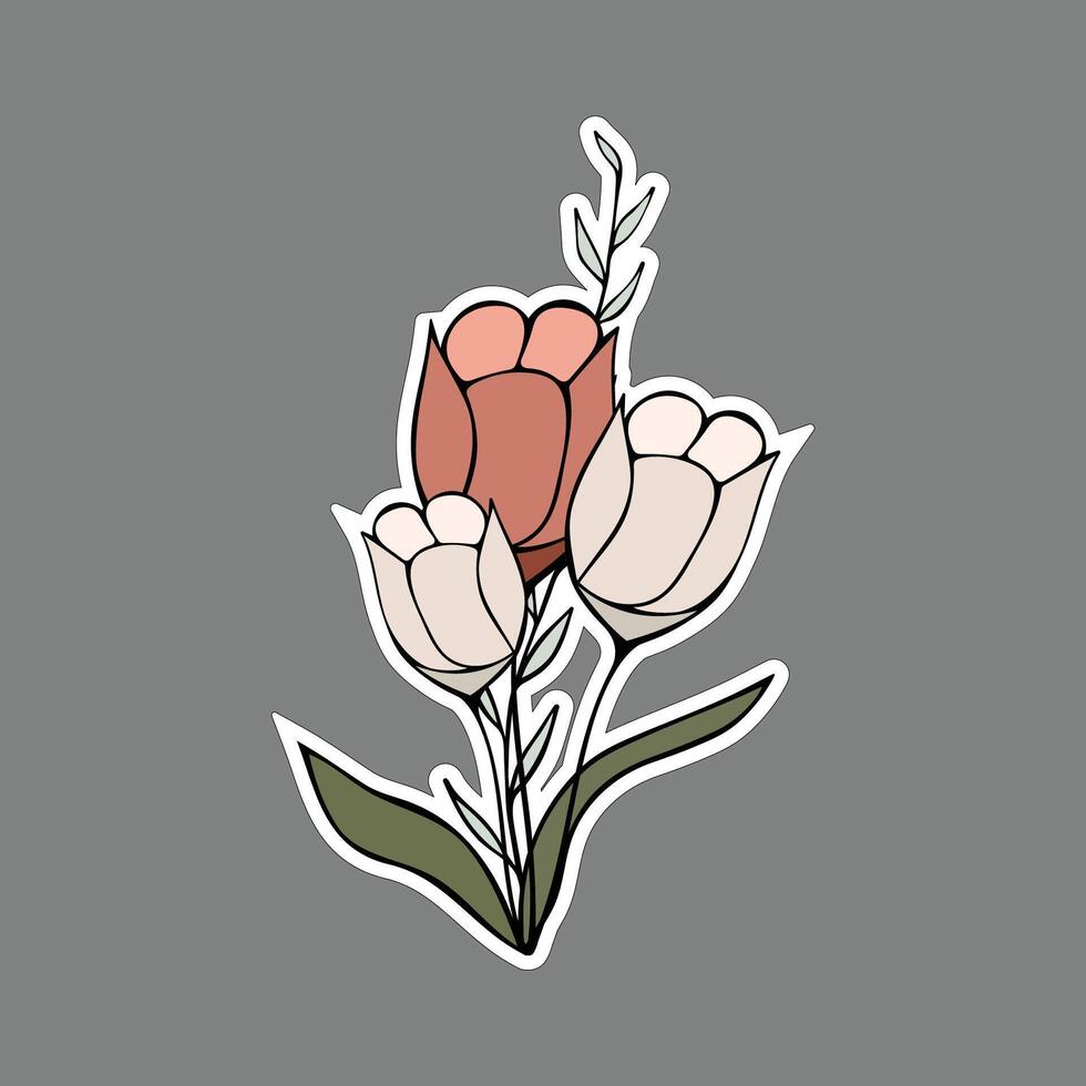 Sticker vector bouquet of wild flowers on a white background.