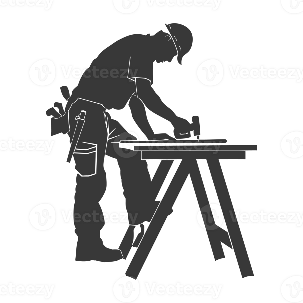 AI generated Silhouette carpenter in action black color only full body png