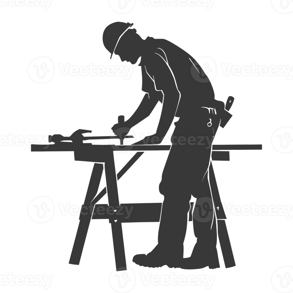 AI generated Silhouette carpenter in action black color only full body png