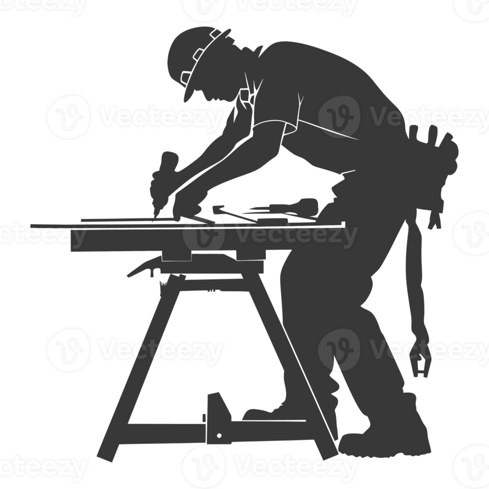 AI generated Silhouette carpenter in action black color only full body png