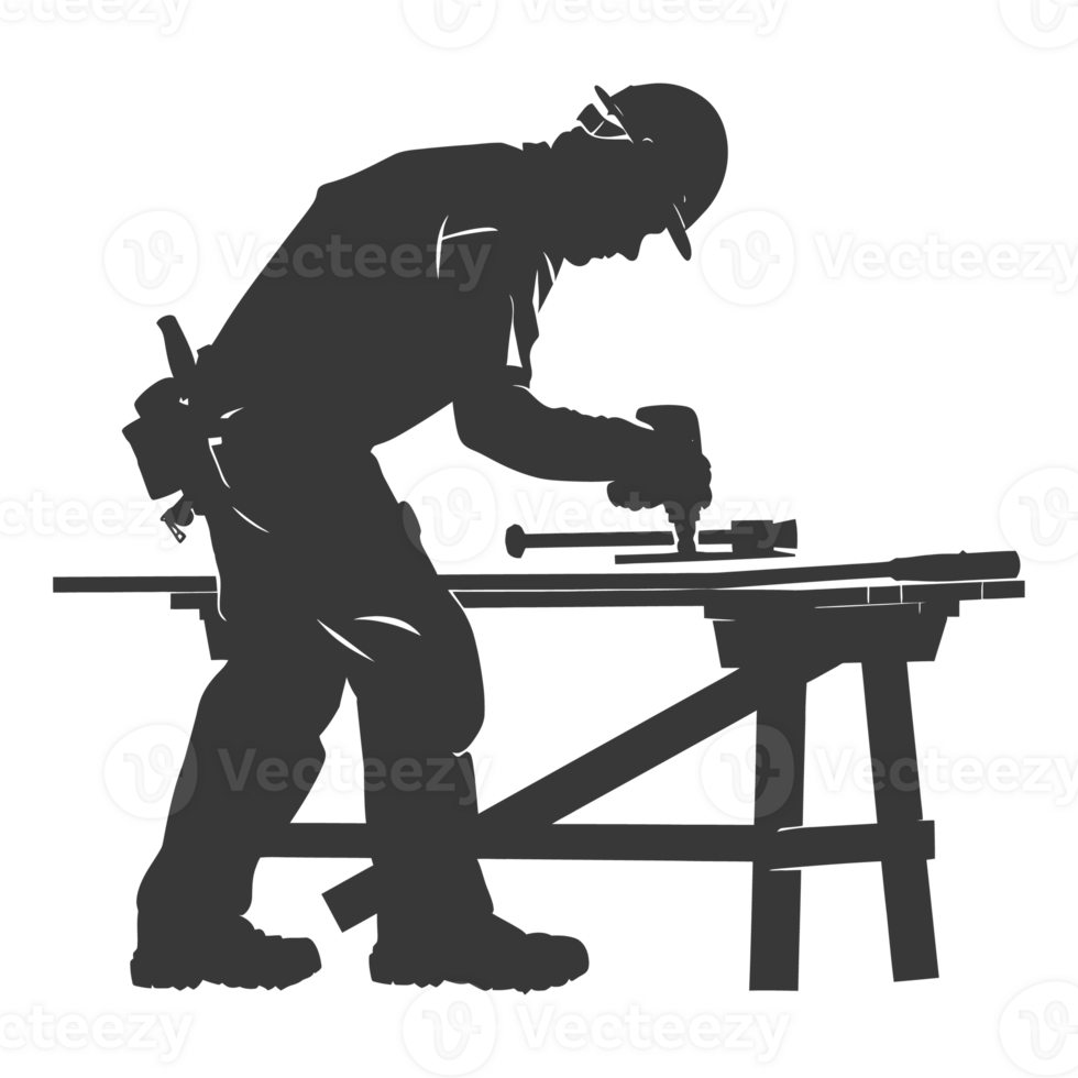 AI generated Silhouette carpenter in action black color only full body png