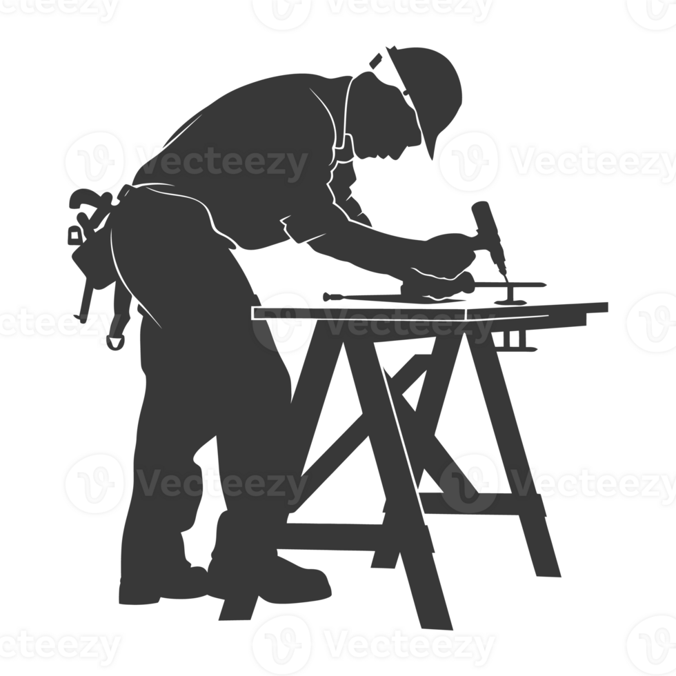 AI generated Silhouette carpenter in action black color only full body png